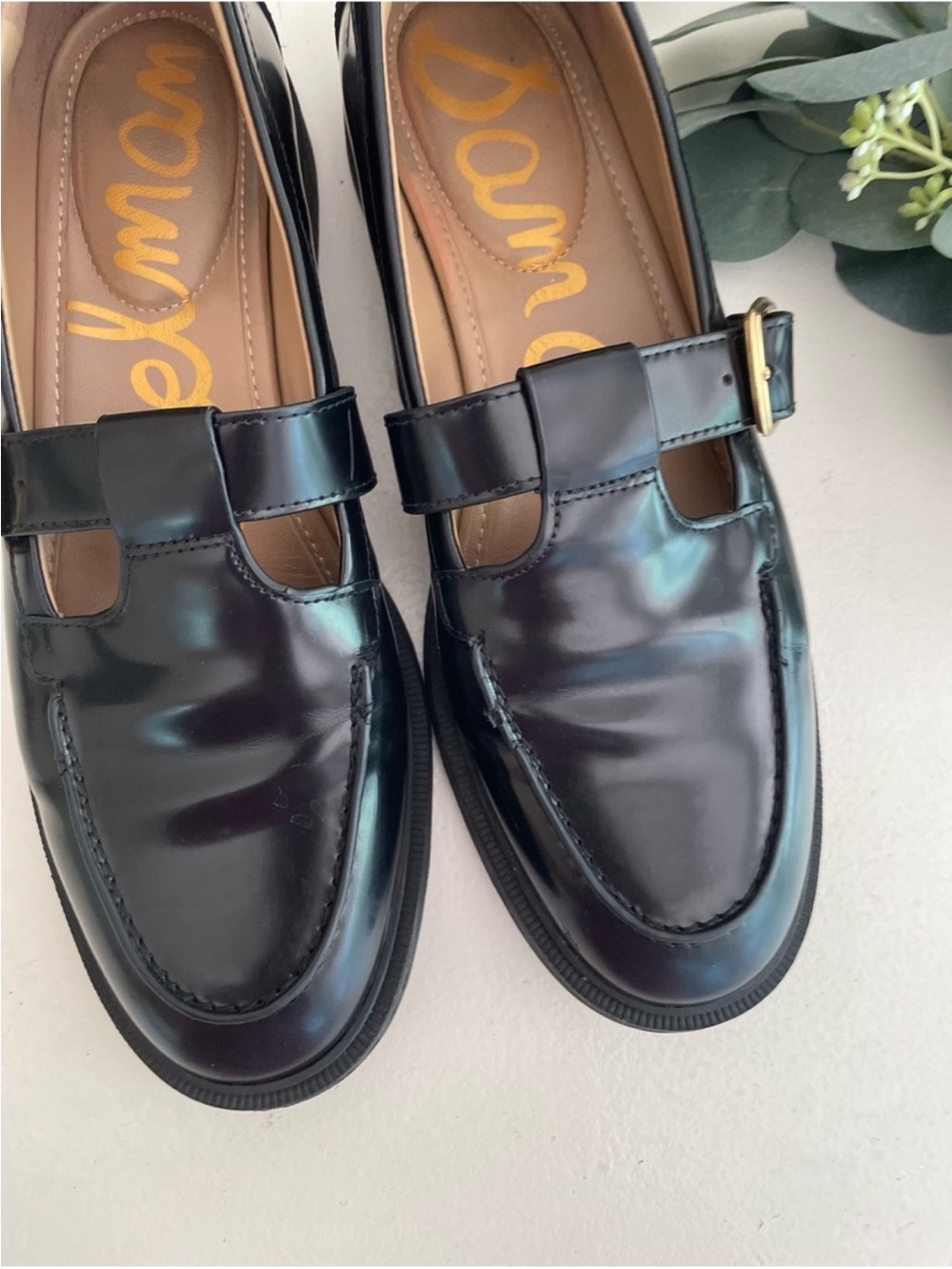 Sam Edelman Elaina Black Leather T-Strap Loafers 6.5 - Picture 4 of 10
